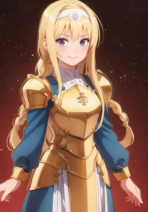 <lora:Alice_Zuberg:0.8>, Alice_Zuberg, solo, smile, golden armor, (seductive, alluring, charming:1.3), beautiful, (highly detailed, high quality:1.3)