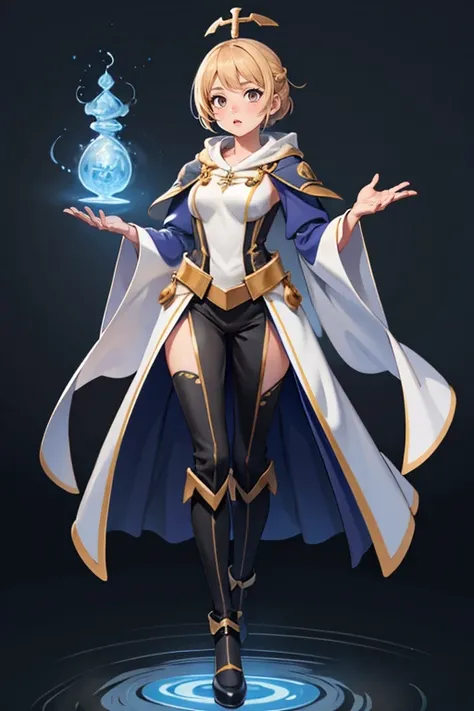 masterpiece, ultra quality,( 1girl ),(full body),(wearing beautiful magic priest suit),