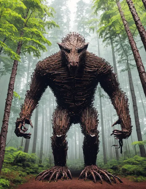masterpiece, awesome quality, hyper detailed, DonMCr0wB4r dullahan, large humanoid cryptid ape like creature, covered in brown dark fur, long arms, wilderness areas, forests, elusive mysterious forest-dwelling creature , <lora:DonMCr0wB4r-000006:1>