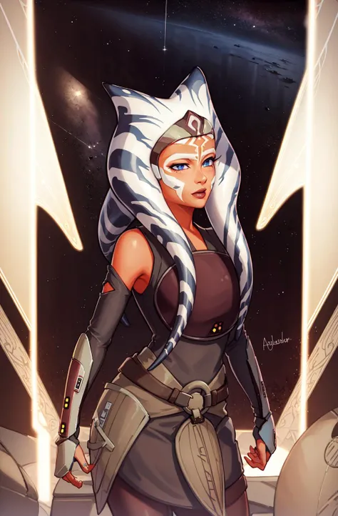 masterpiece, best quality, (1girl), ahsoka_rebels, alien,1girl, cowboy shot, space background