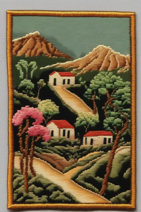 <lora:Needlepoint:1>Needlepoint - 8k, very simple overgrown greek landscape folly sewn patch