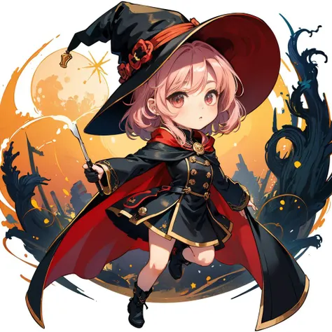 (masterpiece:1.4, best quality:1.4, higres, 8k, UHD, real picture:1.4), insanely detailed, distinct image,
(((chibi, big head, small body, (full body)))),
(1girl, solo, female), mage (dq3), short hair, pink hair, red eyes, witch hat, gloves, dress, medium breasts, boots, cape, staff, black socks, witch, <lora:DQ3MAGE-000005:1>,
perfect anatomy, detailed hair, detailed face, detailed skin, detailed eyes,