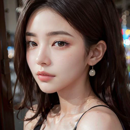 best quality, 8K, HDR, highres, absurdres:1.2, blurry background, bokeh:1.3, Photography, (RAW photo:1.2), (photorealistic:1.4), (masterpiece:1.3), (best quality:1.3), (ultra highres:1.2), (((pin light))), (depth of field), sharp focus:1. 4, (camera from distance),
taken by Canon EOS, SIGMA Art Lens 35mm F1.4, ISO 200 Shutter Speed 2000, face close-up, close-up,
((((1girl, solo)))),
posh, stylish, beautiful skin, solid circle eyes, detailed beautiful face, beautiful detailed, (detailed eyes), (detailed facial features), small head, beautiful and clear eyes, detail eye pupil, lipgloss, spiked hair, looking at viewer, earrings,
featured on pixiv, magical realism, movie still, pixiv,
<lyco:MFM_V1_test:1.0>,