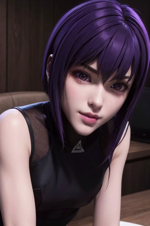8k, real picture, intricate details, ultra-detailed,(photorealistic),
<lora:motoko_kusanagi2045-06:0.6> motoko_kusanagi, black gloves, leotard, black jacket, kusanagi motoko, gloves, purple hair, fingerless gloves, short hair, pants, leotard, sleeveless, smile,
detailed (wrinkles, folds!, viens, skin imperfections:0.1),
<lora:microwaist:0.1> microwaist,
<lora:beautifuleyeslikeness_purefacelikeness:0.01> finely detailed beautiful eyes, close-up, small eyes, look at viewer,
<lora:hipoly3DModelLora_v10:0.2>,
<lora:animeLineartMangaLike_v20Offset:0.1> lineart, monochrome,