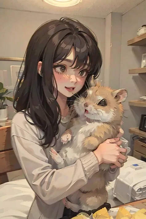girl hug yellow hamster,<lora:hamster_:1>
