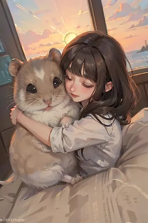 girl hug goledn_hamster,<lora:hamster_:1>