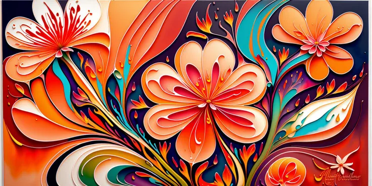 fluid art painting of a flower, professional grade award winning talent, dreamy autumn color palette, bendy and curvy shapes, artistic expressionist flower, (distinct outline of a flower:1.3), (distinct flower shape:1.3),