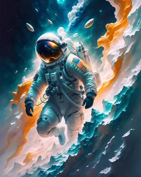 astronaut,  climbing the asteroid,  character render, ultra high quality model, ethereal background, abstract beauty, explosive volumetric, oil painting, heavy strokes, paint dripping