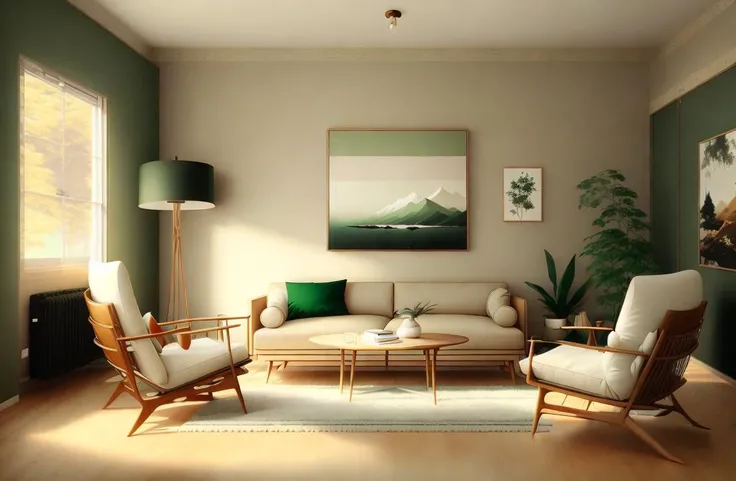 a living room with neutral colors in Yuichiro Hayashi