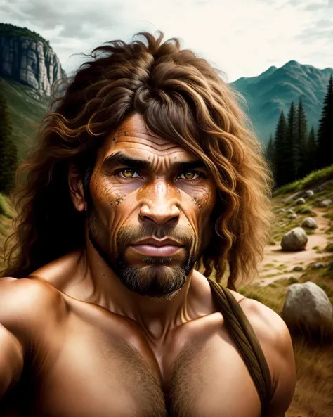 neanderthal selfie, hd, realistic photo