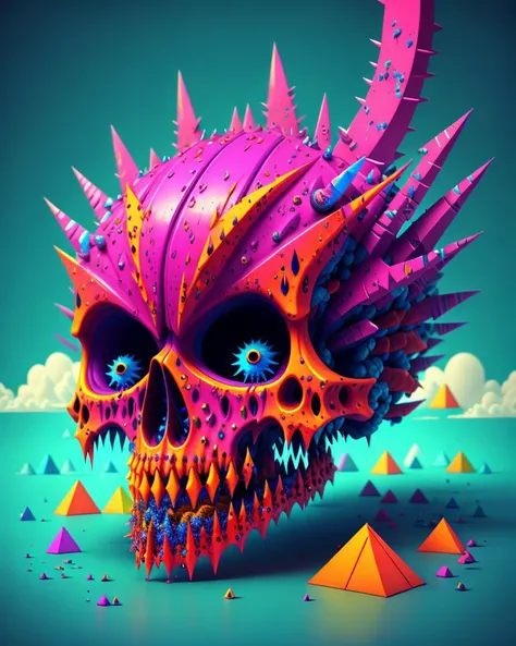 acid brain damage crazy skeleton with large sharp fangs and protruding spikes. logo design in bright acid colors tones in oil. madness. sharp fangs. blood, tears, death. grimdark. highly detailed digital art. splashes of bright colors. highly hyper detailed and intricate environment. wide angle. epic. depth of field. a terrifying view of a dying world. concept art. psychedelic bad trip. 8K.