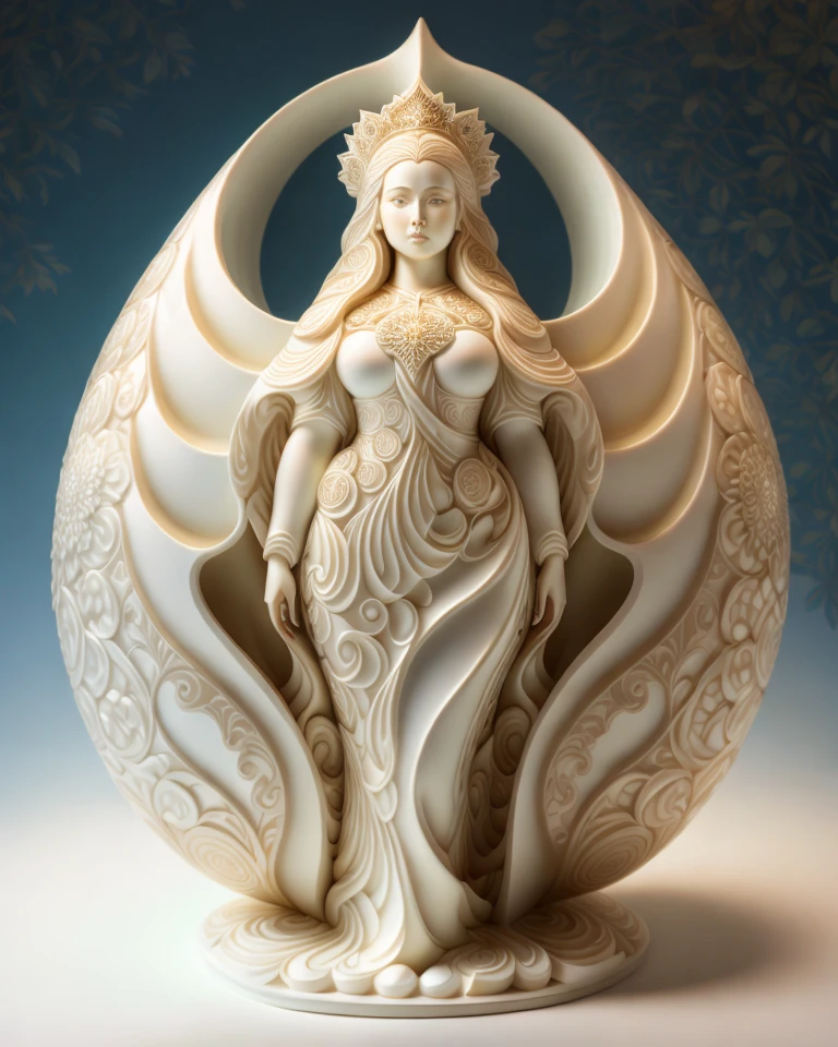 "The Midjourney Multiverse" highly detailed carving on "southern big beautiful woman" porcelain, partially glazed, woodfired, art gallery