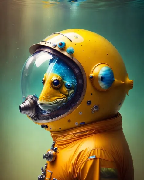 The Fish Astronaut. the helmet is full of water and fish, aquarium helmet. surreal art, unreal engien
