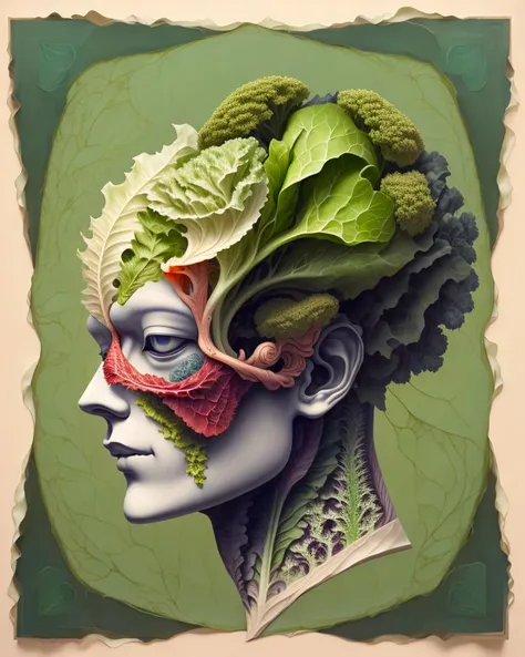 the anatomy of a head of lettuce, an ultrafine detailed painting by james jean, behance contest winner, vanitas, angular, altermodern