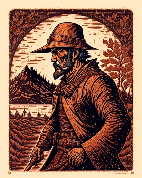 an award winning linocut of a mage in the battlefield