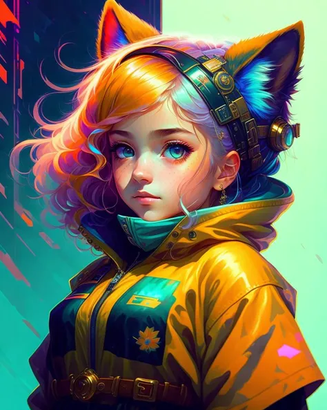 beautiful portrait painting of a cute lofi cyberpunk princess and her corgi assassin king, by Afarin Sajedi. trending on Artstation with vivid color scheme!!! illustration style alphonse mucha yoji shinkawaorealistic highlights & shadow detailed! (((smooth)) sharp edges ). elegant minimalism!! intricate detail!!!!!!!!!!!! chiaroscuro lighting hd 8k in vibrant pastel tones golden ratio!!!!! (and background
