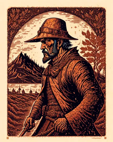 an award winning linocut of a mage in the battlefield