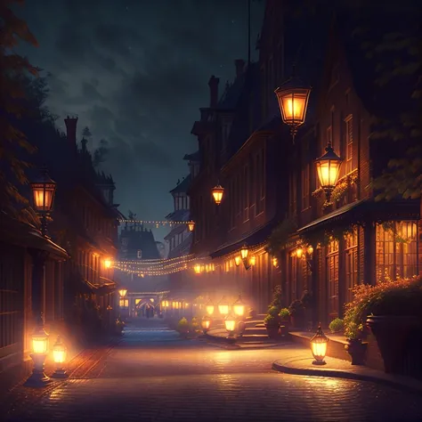 Masterpiece, best quality, realistic, night backlighting, forest, cobblestone victorian city street, in the style of (Style-Empire:1.3), dark, shadow, grim