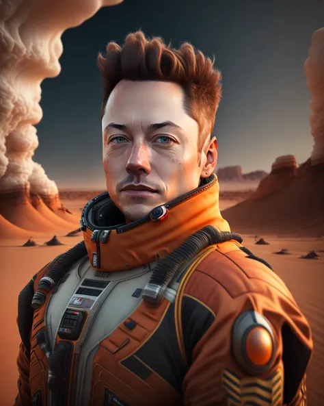 Elon Musk  on Mars portrait no helmet render unreal engine 5 UHD full HD