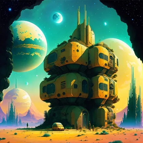 intricate, photorealistic, sci-fi, ruins on an alien planet, by alan bean and anton fadeev