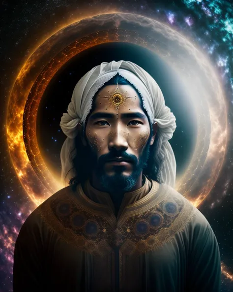 Portrait photo of a man, jeshua, spirit guide spiritual, hollow earth,  background space nature,