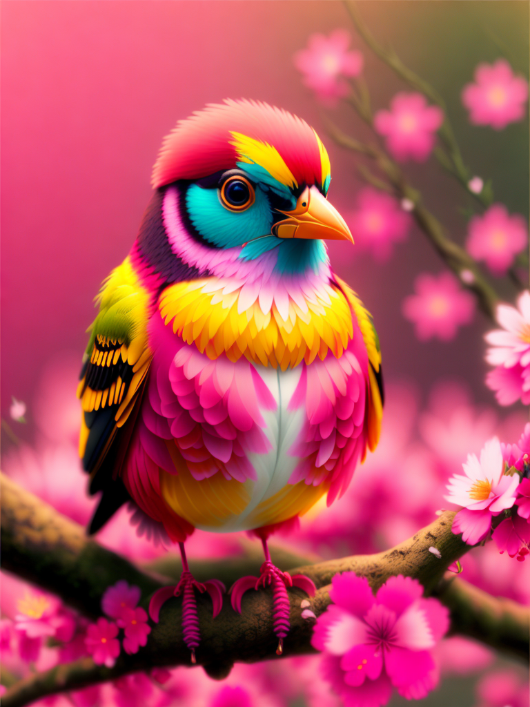 A brightly colored bird perched on a branch of a tree - SeaArt AI