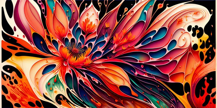 fluid art painting of a flower, professional grade award winning talent, dreamy autumn color palette, bendy and curvy shapes, artistic expressionist flower, (distinct outline of a flower:1.3), (distinct flower shape:1.3)