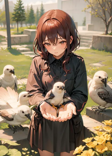 <lora:cupping hands:1>cupping hands,holding bird,looking down, masterpiece,1girl,cute