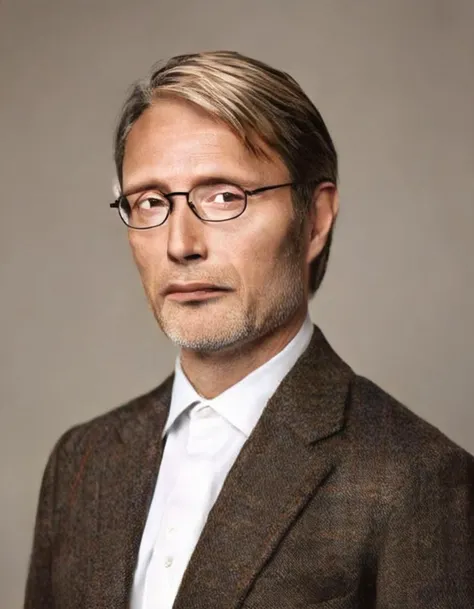 A university professor, portrayed in a detailed half-portrait, displays a countenance of wisdom and experience. The professor's facial features are finely rendered, with piercing, knowledgeable eyes behind rounded spectacles, a gentle frown denoting concentration, and the subtle hint of a smile suggesting approachability. They wear a tailored tweed jacket, indicative of academic tradition, with a crisp, white shirt visible underneath. Completing the scholarly aesthetic, a book-laden office serves as a backdrop, with the soft glow of a desk lamp casting warm light across their visage, <lora:SDXL1.0-LoRa_Zeitgeist-Photographic-Style_by-AI_Characters-v2.0:1>