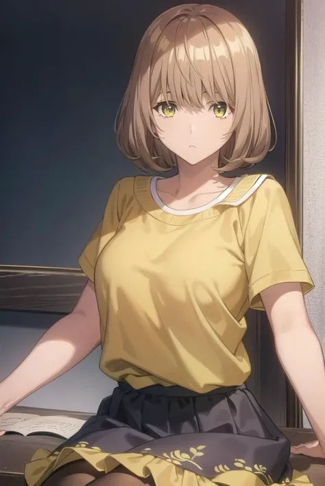 aokiyuriko, <lyco:aokiyuriko-lyco-nochekaiser:1>,
aoki yuriko, short hair, brown hair, bangs, (yellow eyes:1.5), glasses,
BREAK skirt, shirt, short sleeves, pantyhose, black pantyhose, frills,
BREAK looking at viewer,
BREAK indoors,
BREAK <lyco:GoodHands-beta2:1>, (masterpiece:1.2), best quality, high resolution, unity 8k wallpaper, (illustration:0.8), (beautiful detailed eyes:1.6), extremely detailed face, perfect lighting, extremely detailed CG, (perfect hands, perfect anatomy),