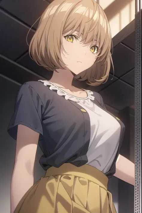 aokiyuriko, <lyco:aokiyuriko-lyco-nochekaiser:1>,
aoki yuriko, short hair, brown hair, bangs, (yellow eyes:1.5), glasses,
BREAK skirt, shirt, short sleeves, pantyhose, black pantyhose, frills,
BREAK looking at viewer,
BREAK indoors,
BREAK <lyco:GoodHands-beta2:1>, (masterpiece:1.2), best quality, high resolution, unity 8k wallpaper, (illustration:0.8), (beautiful detailed eyes:1.6), extremely detailed face, perfect lighting, extremely detailed CG, (perfect hands, perfect anatomy),