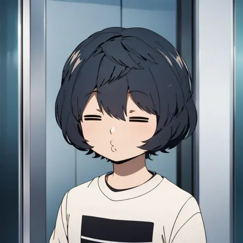 masterpiece, best quality, ultra detail, simple background, black bob cut,
solo, upper body, looking at viewer, (closed mouth), closed eyes,
white shirt,
<lora:=3=:0.9>,