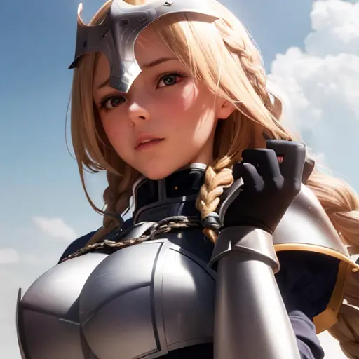ultra realistic 8k cg, picture-perfect face, flawless, clean, masterpiece, professional artwork, 1girl, jeanne d'arc (fate), jeanne d'arc (ruler) (fate), braid, armor, gauntlets, headpiece <lora:qqq-jeanne_d'arc-v1:0.7>