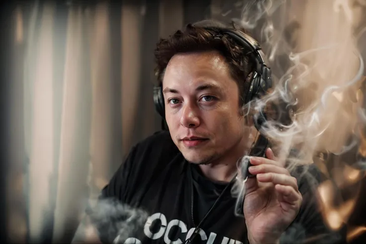 male,realistic,portrait,elonmusk,<lora:Name:0.9>,Elon Musk,wearing headphones,and holding cigarette,smoke from cigarette