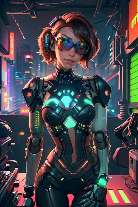DEN_lani_lane,
(woman with a (robot arm:1.2) and (mechanical limbs:1.2) wearing sunglasses, human body, (android:1.2), (robot arm:1.2), machinery, (cyberpunk:1.2), punk:1.2),
bokeh, f1.4, 40mm, photorealistic, raw, 8k, textured skin, skin pores, intricate details  <lora:epi_noiseoffset2:1>, epiCRealism