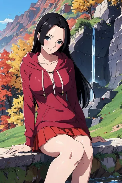 <lora:hancock:1> best quality, masterpiece, highly detailed,1girl, hills, in autumn, hoodie, pleated skirt