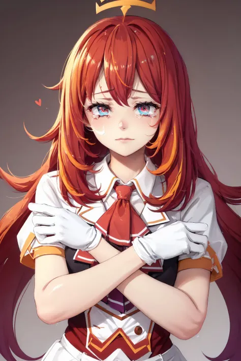 (masterpiece, best quality:1.2), <lyco:stadiachan-nvwls-v1-final:0.8>, <lyco:concept_x-arms-10:1.0>, solo, 1girl, stadia-chan, sad, crying, tears, looking at viewer, x-arms, huge ahoge, multicolored eyes, ascot, white shirt, (white gloves:1.1)
