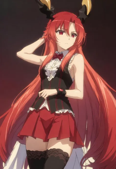 best quality, masterpiece, highres, solo, {lisara_restall_soicantplayh:0.90}, 1girl, skirt, sleeveless, very_long_hair, thighhighs, zettai_ryouiki, hair_down