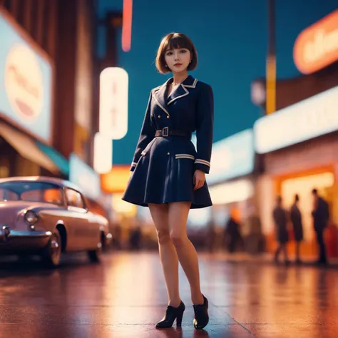 girl,fullbody, Unity Engine, surreal, Conversational small Atomic Age Female, background is [Glasgow|Dune], tilt shift, Cel shading, Light, Vivid Colors, 64K,dynamic pose,