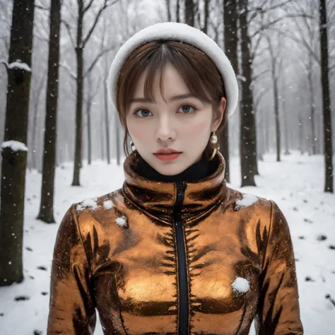 beautiful,dynamicpose,Rust vegetation, Intense slim girl, Thunderer, Russian Earbuds, Snowing, equirectangular 360, Mannerism Art, Fish-eye Lens, Colorless