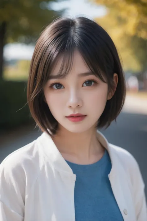 1girl, solo, blurry background, black hair, outdoors, light on face, blurry, black eyes, upper body, lips, day, sky, realistic, blue sky, shirt, white shirt, short hair, jacket, closed mouth, looking to the side, Zhenxin,
best quality, photo \(medium\), realistic,(extremely detailed face:1.2), (extremely detailed eyes:1.2),epic, gorgeous, film grain, grainy,highly detailed, detailed skin texture,