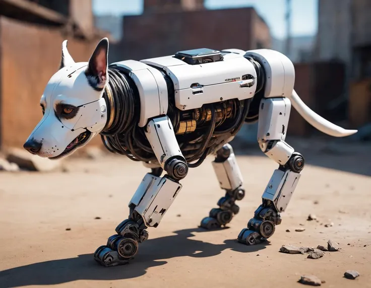8k,masterpiece, best quality, dog robot ,cyberpunk style, devastation,dirt, <lyco:Robotaction:0.8> <lora:add_detail:0.2>