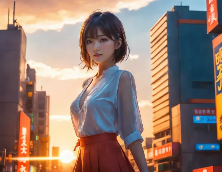 anime artwork girl, Technical illustration, Distinguished Masterpiece Neo-Tokyo Girl, Realistic, Sun Rays, beautiful,dynamicpose . anime style, key visual, vibrant, studio anime, highly detailed