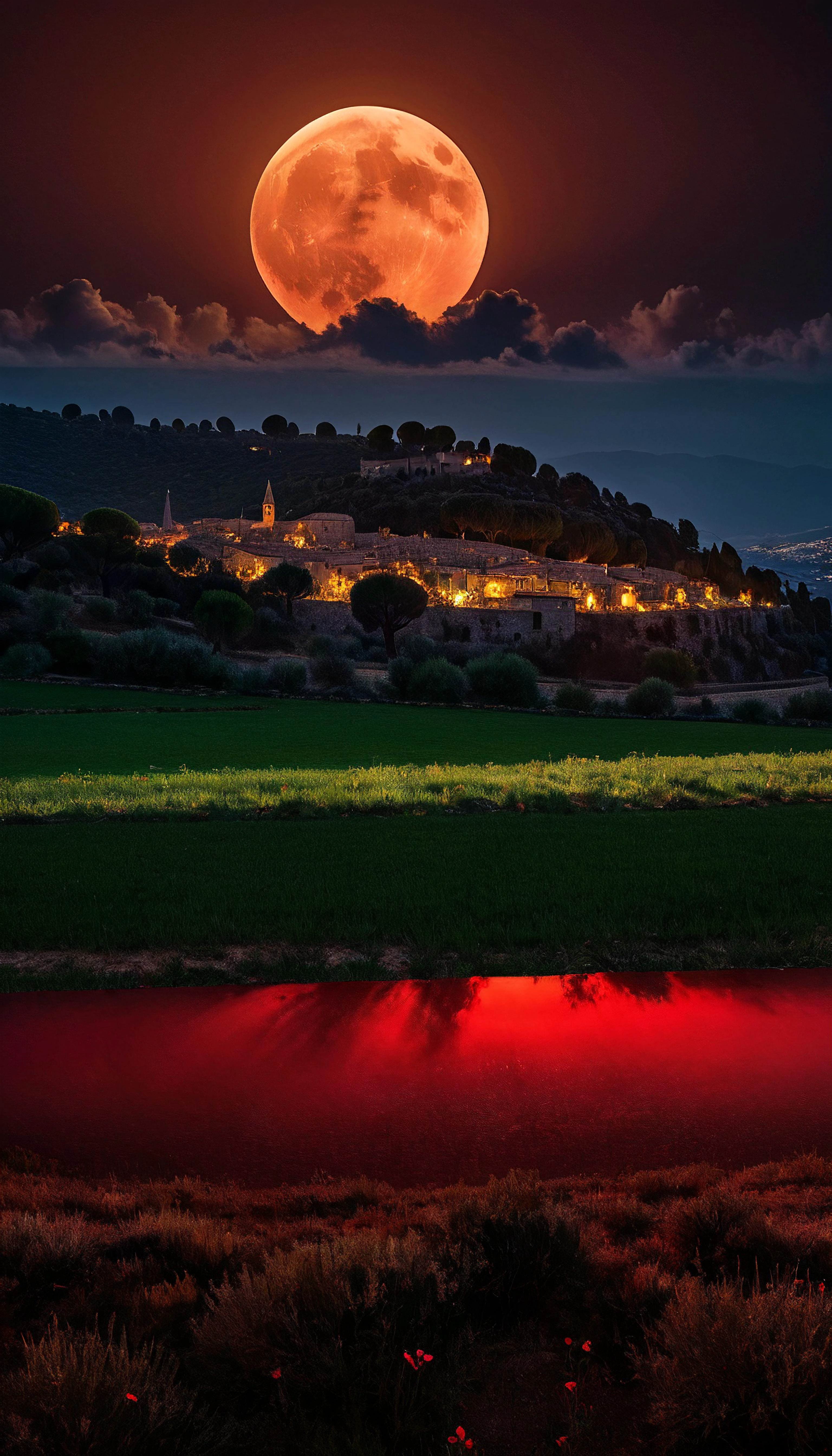 8k dlsr photo, breathtking Arta-Mallorca by Guido Borelli . red moon, epic, breathtaking, powerful scene, shaky camera, contrast and details, insanely detailed, insanely detailed, hyperrealistic, dramatic shadows, ultra hd, realistic, vivid colors, perfect composition, soft natural volumetric cinematic lighting, amazing shadows, masterpiece by Gregory Crewdson