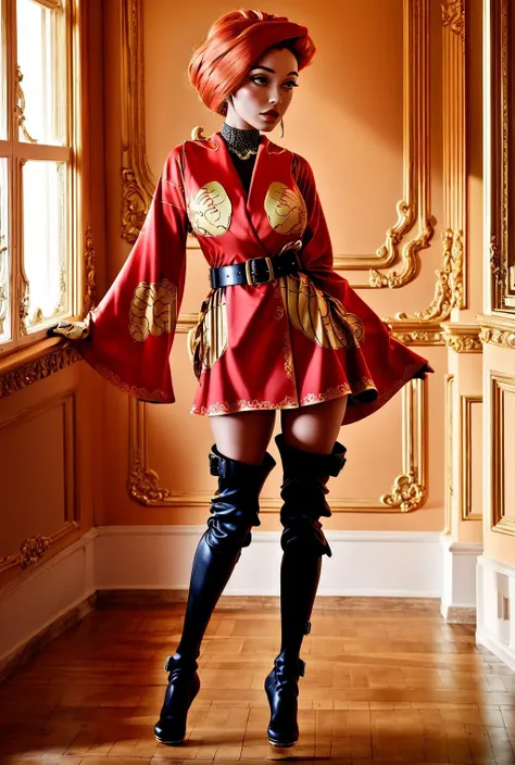 t1g3rr0b3, long sleeves, belt, thigh boots, red robe, high heel boots, <lora:Ðдежда ÑелковÑй Ñ
Ð°Ð»Ð°Ñ Ð¸ Ñапоги на вÑÑоком каблÑке(t1g3rr0b3, long sleeves, belt, thigh boots, red robe, high heel boots,):0.7>, <lora:ким 5+(kim possible(long hair, green eyes, black turtleneck, navel, gloves, utility belt, cargo pants):0.7>kim possible, 1girl, in full growth, best quality, masterpiece, good quality