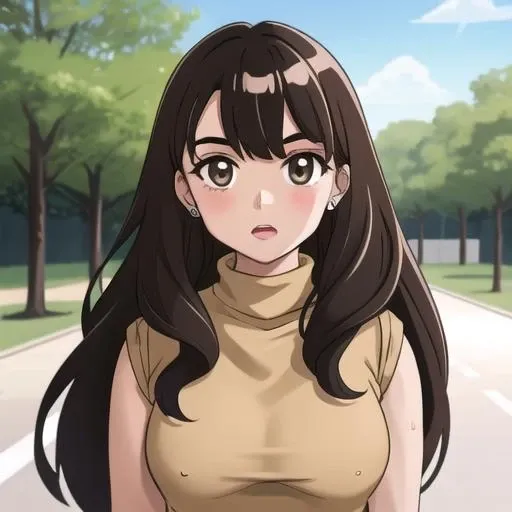 <lora:rolled-ocv2-06:1>, r0lled, 1girl, brown turtleneck shirt