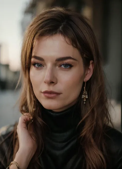 A stunning intricate full color portrait of (sprv woman:1.0) wearing a black turtleneck, epic character composition, by ilya kuvshinov, alessio albi, nina masic, sharp focus, natural lighting, subsurface scattering, f2, 35mm, film grain, <lora:stephanie_romanovDogu_sprv woman:1>