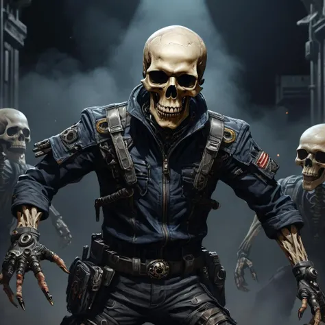 ((best quality)), ((masterpiece)), ((realistic,digital art)), (hyper detailed),DonMH311XL, monster,skull, upper body clothing, Plasma-infused Nanomesh, Irregular,, Short Sleeves, Mini Length, Empire Waist, Train,,Keyhole Back,,Cargo Pockets,,Belt, , lower body clothing, Gravitational Smart Thread, , Tunic Length, Empire Waist, Slit Details,,Front Pockets,,Utility Loops,,Collar,,Raw Wash,,Cutout Details, Zipper Closure, , octane rendering, raytracing, volumetric lighting, Backlit,Rim Lighting, 8K, HDR, <lora:HellAI_XL-000011:0.8>