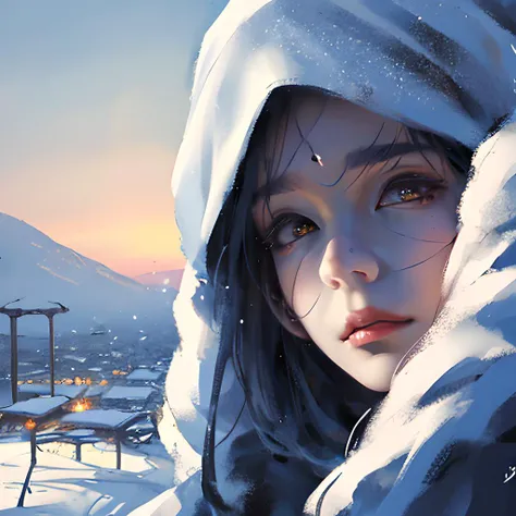 wlop,dalcefo,realistic,painting,fine detailed face,((winter)), cinematic light, <lora:wlopStyleLora_30Epochs:0.8>,
