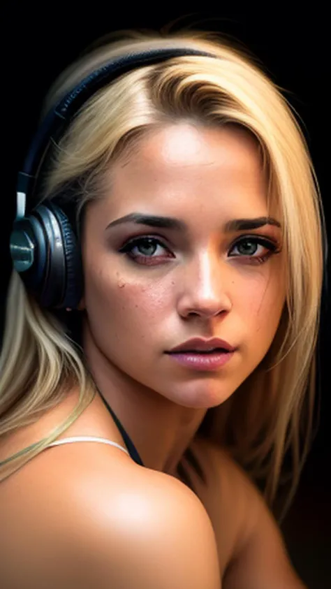 raw photograph, realistic photo of Dejane with headphones((hustle Dance couple)), sunset, sweaty, post-apocalyptic, long blond hair, cyberpunk,, photorealistic, photo, masterpiece, realistic, realism, photorealism, high contrast, photorealistic digital art trending on Artstation 8k HD high definition detailed realistic, detailed, skin texture, hyper detailed, realistic skin texture, armature, best quality, ultra high res, (photorealistic:1.4),, high resolution, detailed, raw photo, sharp re, by lee jeffries nikon d850 film stock photograph 4 kodak portra 400 camera f1.6 14mm lens rich colors hyper realistic lifelike texture dramatic lighting unrealengine trending on artstation cinestill 800,
